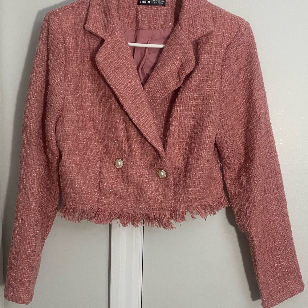 SHEIN Rose Tweed Double-Breasted Jacket